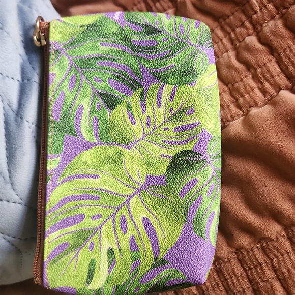 Dooney & Bourke Leaf Print Cosmetic Pouch - Purple and Green - Picture 2 of 4